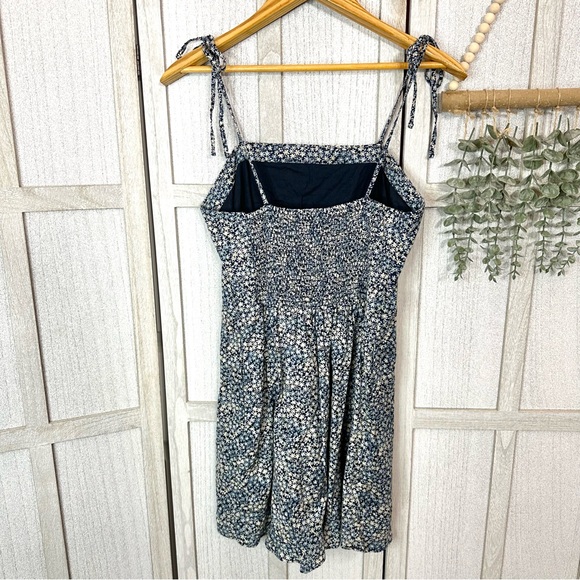 Abercrombie & Fitch Floral Daisy Tie Strap Ruffle Mini Dress Prairie Boho Blue M - Picture 4 of 9